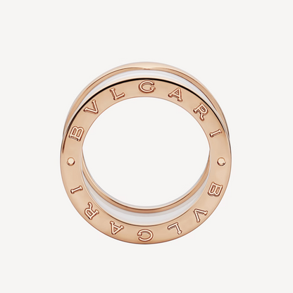 [⭐Aura]ZERO 1 FOUR-BAND LOOPS AND WHITE CERAMIC SPIRAL PINK GOLD RING