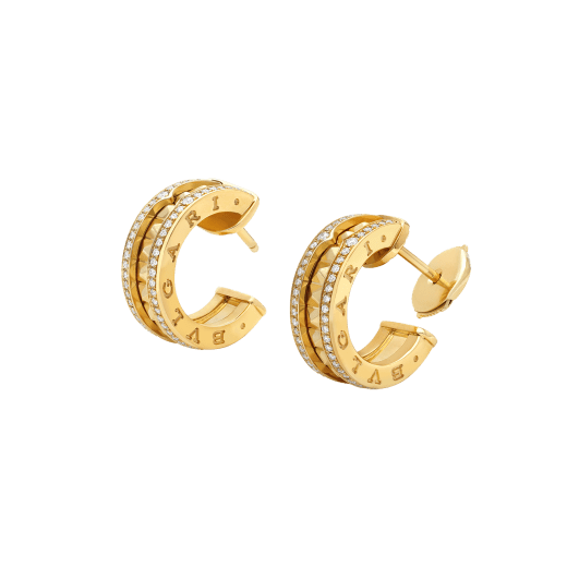 [⭐Aura]ZERO 1 ROCK GOLD EARRINGS WITH STUDDED SPIRAL AND PAVED DIAMONDS