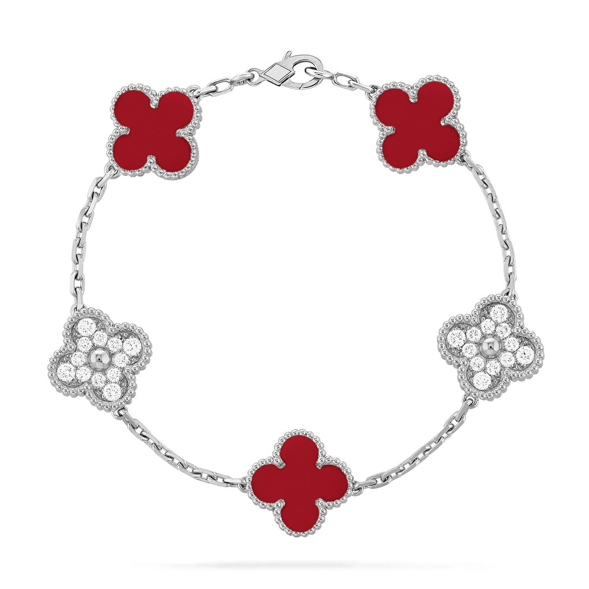 [⭐Aura] CLOVER 5 MOTIF RED CORNELIAN BRACELET COLLECTION