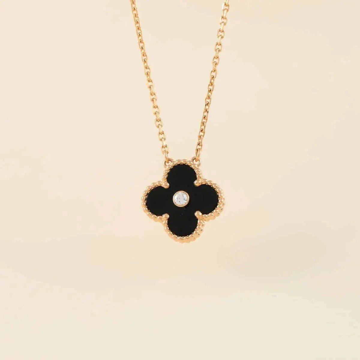 [⭐Aura]CLOVER 15MM DIAMOND ONYX NECKLACE