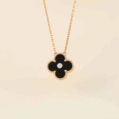 [⭐Aura]CLOVER 15MM DIAMOND ONYX NECKLACE