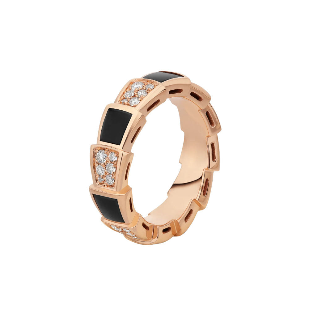 [⭐Aura]SERPENTI RING PINK GOLD BLACK MOP DIAMOND PAVED 4MM