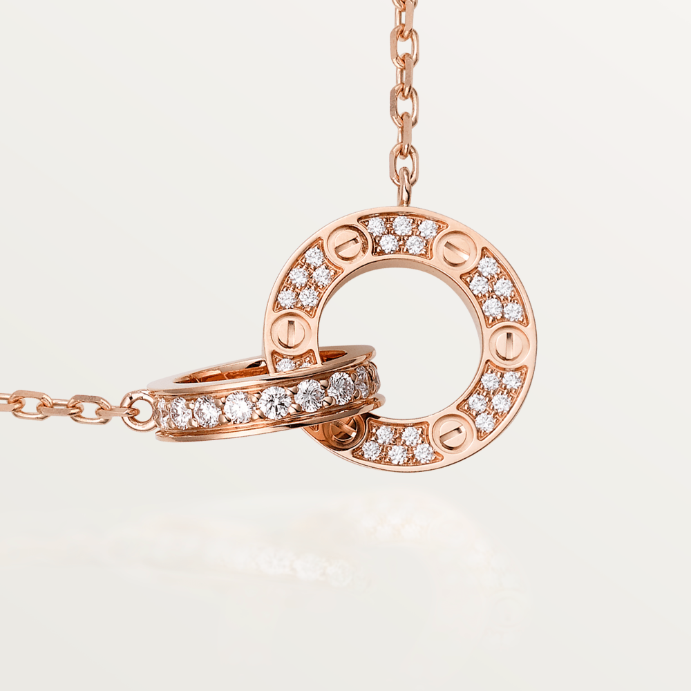 [⭐Aura]LOVE 7.6MM NECKLACE ROSE GOLD AND SILVER  FULL DIAMOND