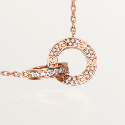 [⭐Aura]LOVE 7.6MM NECKLACE ROSE GOLD AND SILVER  FULL DIAMOND