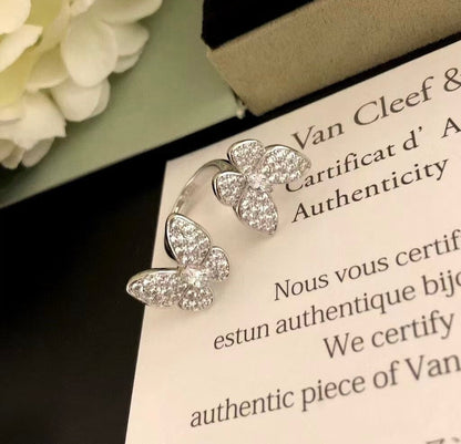 [⭐Aura]TWIN SILVER BUTTERFLY DIAMOND RING