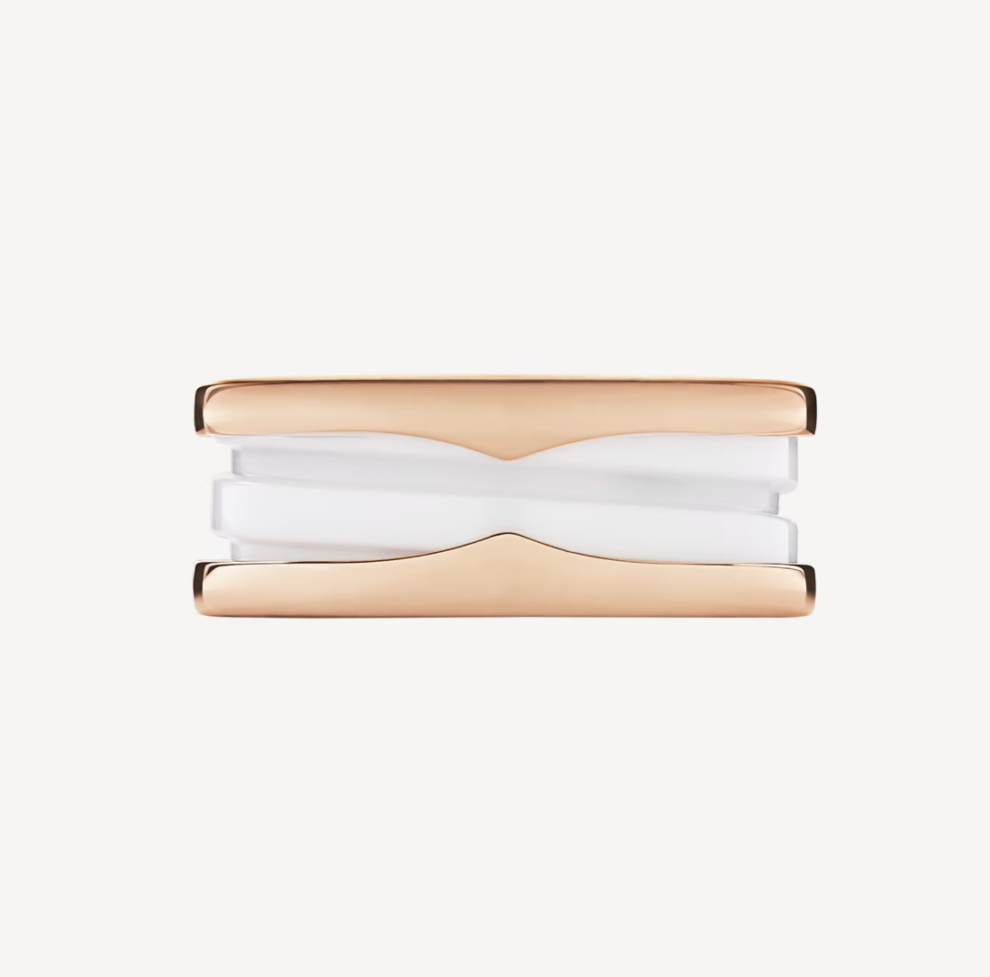 [⭐Aura]ZERO 1 TWO-BAND LOOPS AND WHITE CERAMIC SPIRAL PINK GOLD RING