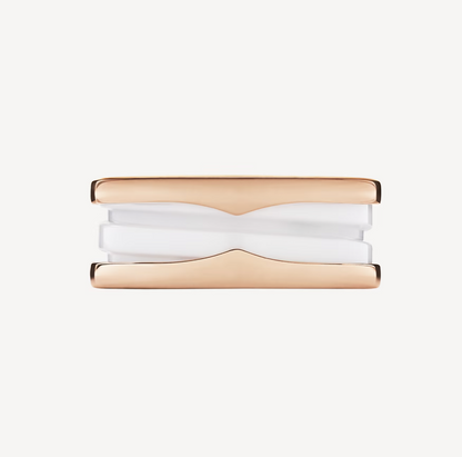 [⭐Aura]ZERO 1 TWO-BAND LOOPS AND WHITE CERAMIC SPIRAL PINK GOLD RING