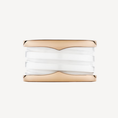 [⭐Aura]ZERO 1 FOUR-BAND LOOPS AND WHITE CERAMIC SPIRAL PINK GOLD RING