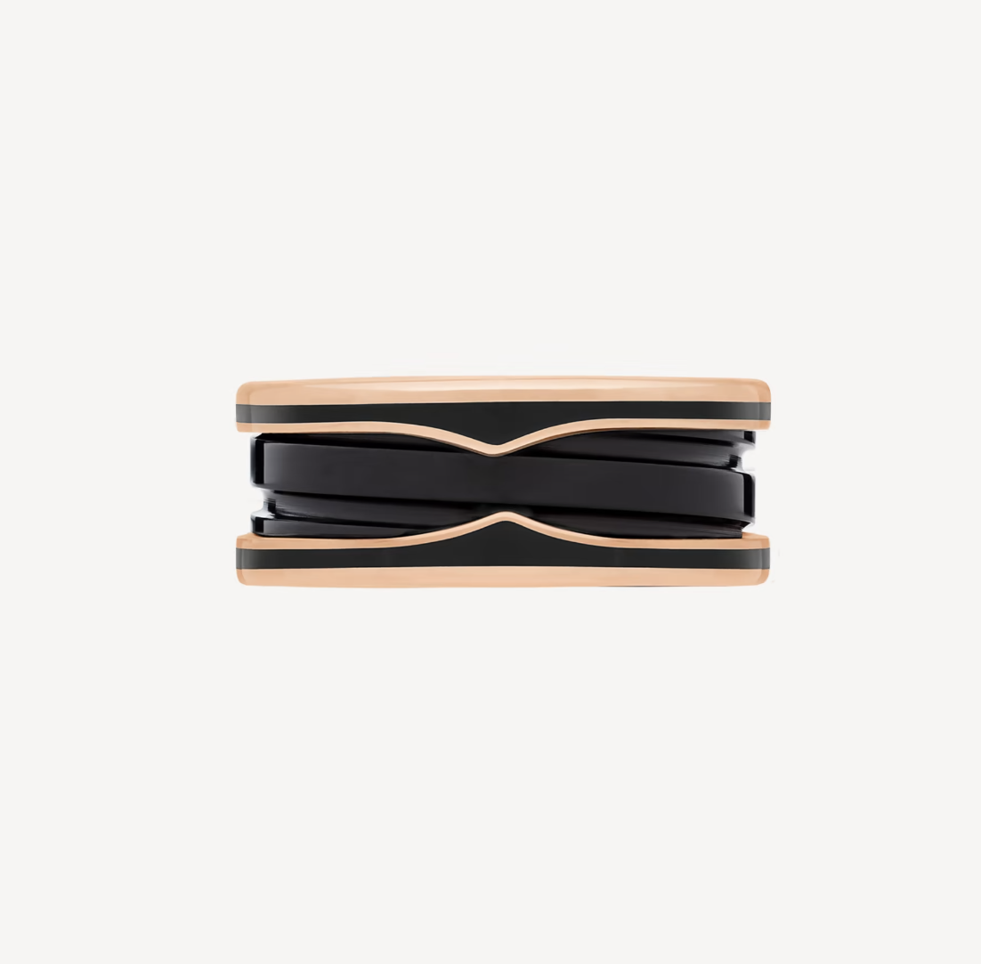[⭐Aura]ZERO 1 TWO-BAND WITH MATTE BLACK CERAMIC PINK GOLD RING