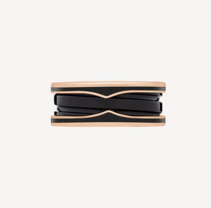 [⭐Aura]ZERO 1 TWO-BAND WITH MATTE BLACK CERAMIC PINK GOLD RING