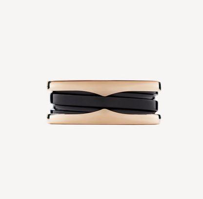 [⭐Aura]ZERO 1 TWO-BAND LOOPS AND BLACK CERAMIC PINK GOLD RING