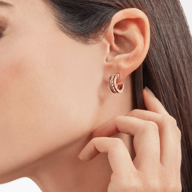 [⭐Aura]ZERO 1 ROCK PINK GOLD EARRINGS WITH STUDDED SPIRAL AND BLACK CERAMIC