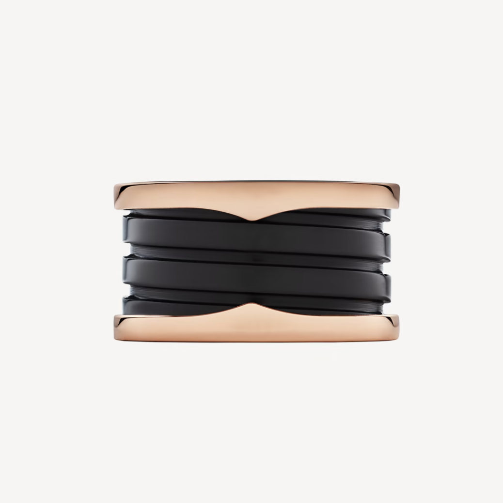 [⭐Aura]ZERO 1 FOUR-BAND LOOPS AND BLACK CERAMIC SPIRAL PINK GOLD RING
