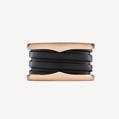 [⭐Aura]ZERO 1 FOUR-BAND LOOPS AND BLACK CERAMIC SPIRAL PINK GOLD RING