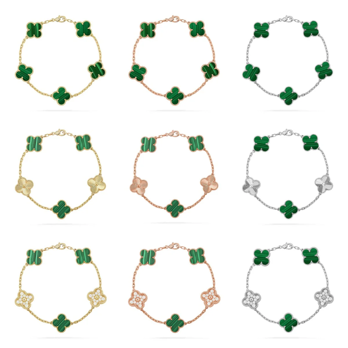 [⭐Aura] CLOVER 5 MOTIF MALACHITE BRACELET COLLECTION