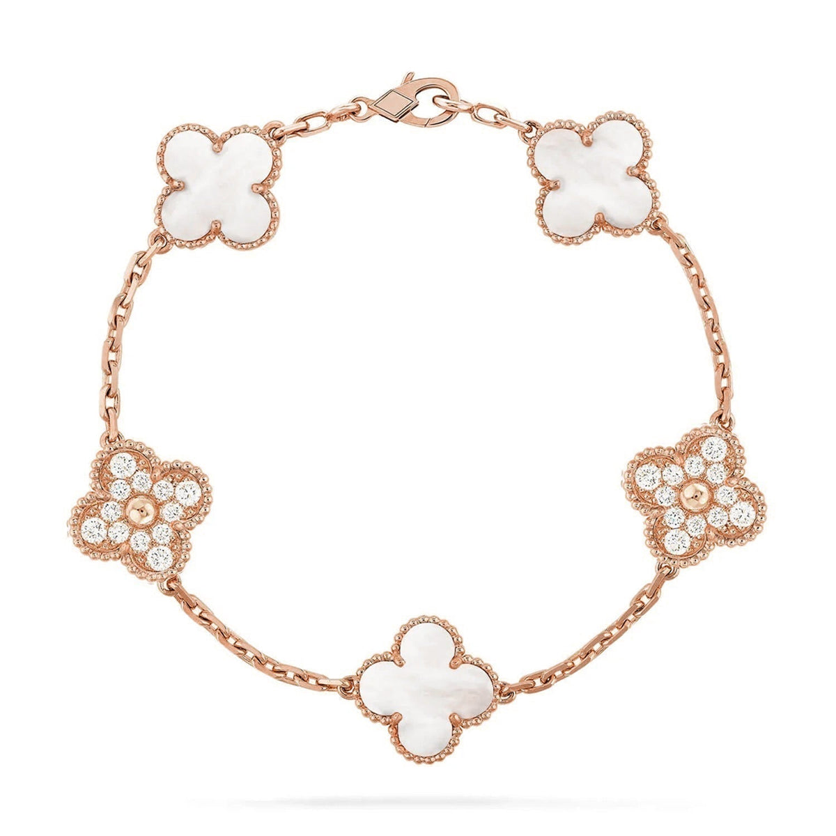 [⭐Aura]CLOVER WHITE PEARL MOP 5 MOTIF BRACELET COLLECTION