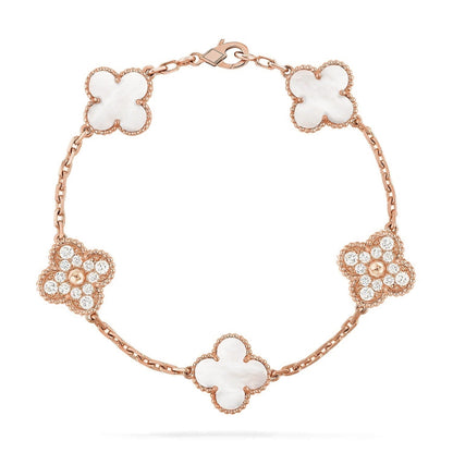 [⭐Aura]CLOVER WHITE PEARL MOP 5 MOTIF BRACELET COLLECTION