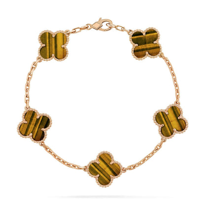 [⭐Aura] CLOVER 5 MOTIFS TIGER EYE BRACELET COLLECTION