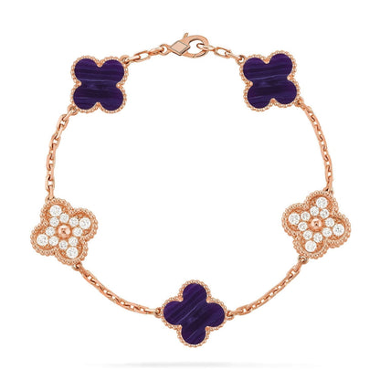 [⭐Aura]CLOVER 5 MOTIF PURPLE STRIPES BRACELET COLLECTION