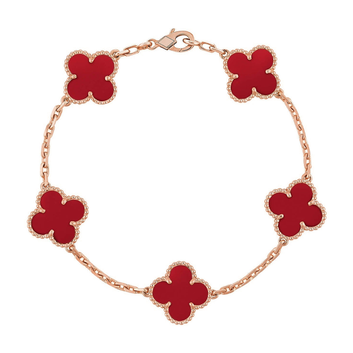 [⭐Aura] CLOVER 5 MOTIF RED CORNELIAN BRACELET COLLECTION