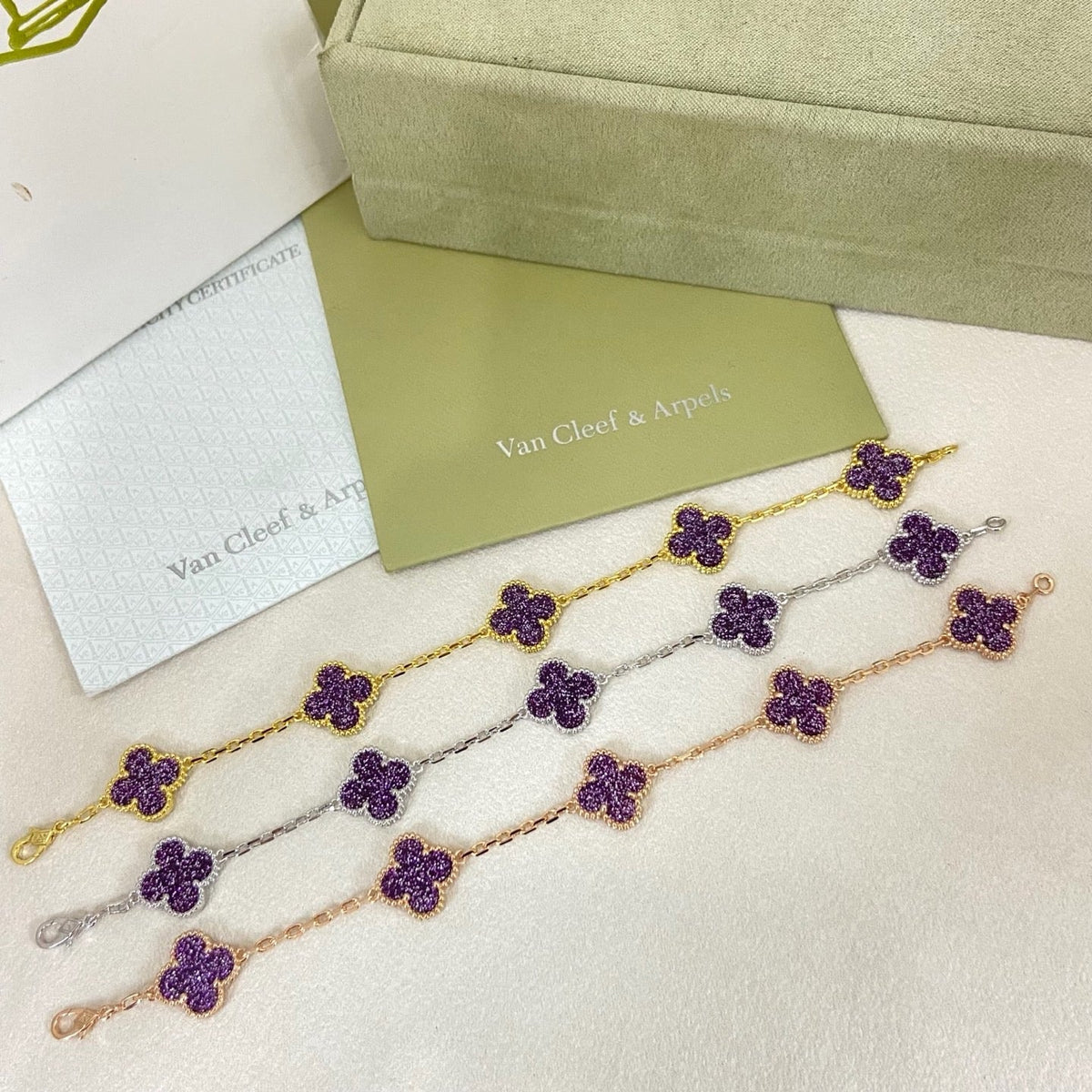 [⭐Aura]NEW PURPLE SAND-GOLD FOUR-LEAF CLOVER 5-FLOWER BRACELET