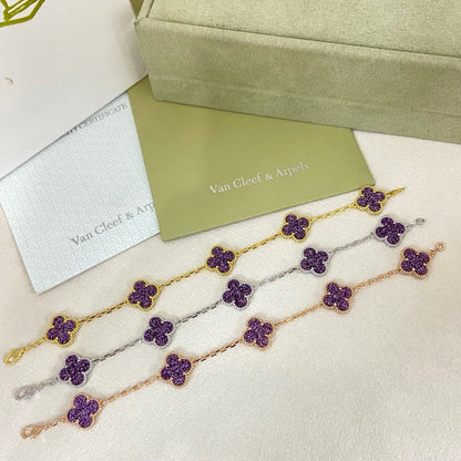 [⭐Aura]NEW PURPLE SAND-GOLD FOUR-LEAF CLOVER 5-FLOWER BRACELET