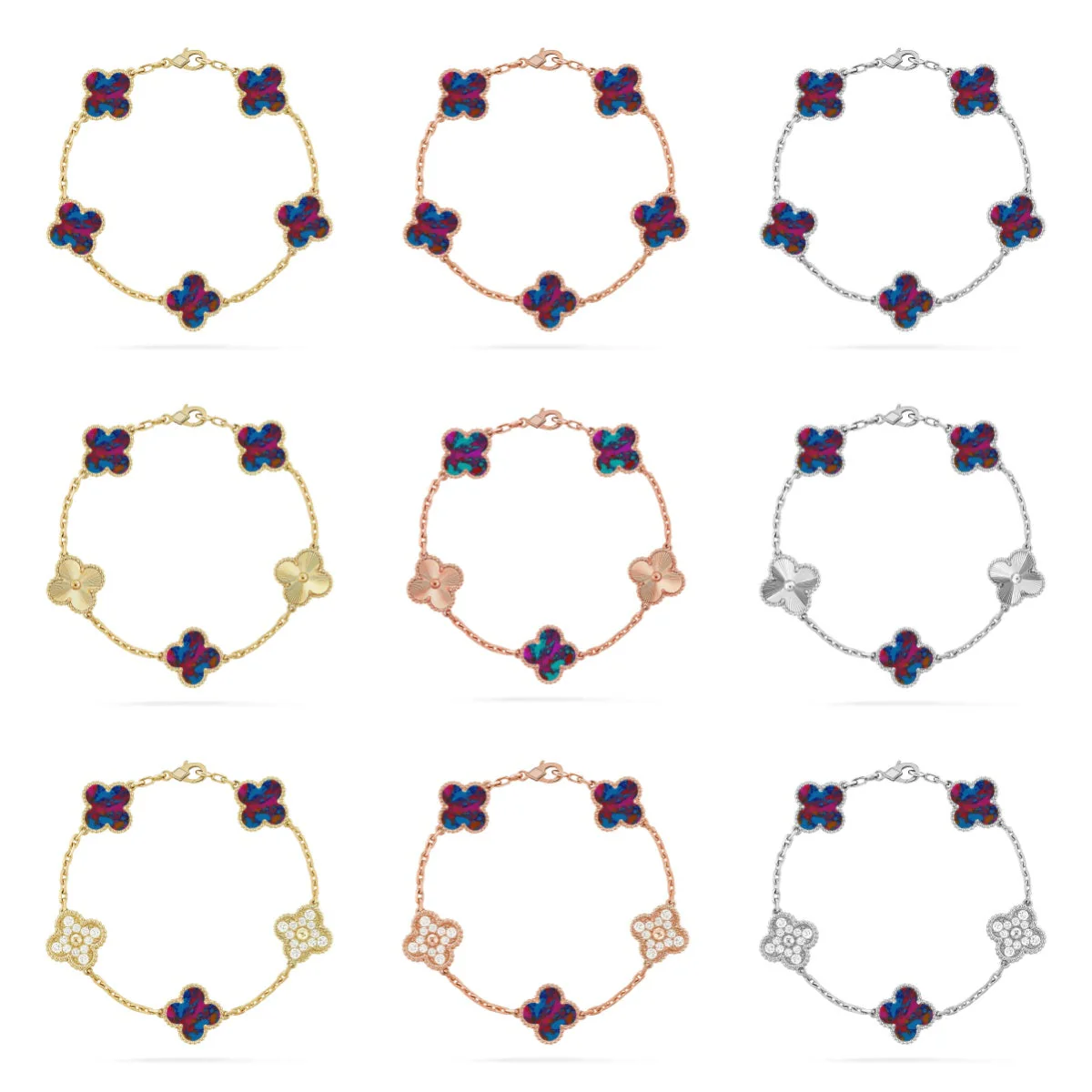 [⭐Aura]CLOVER 5 MOTIF COLOR GEMSTONES BRACELET COLLECTION