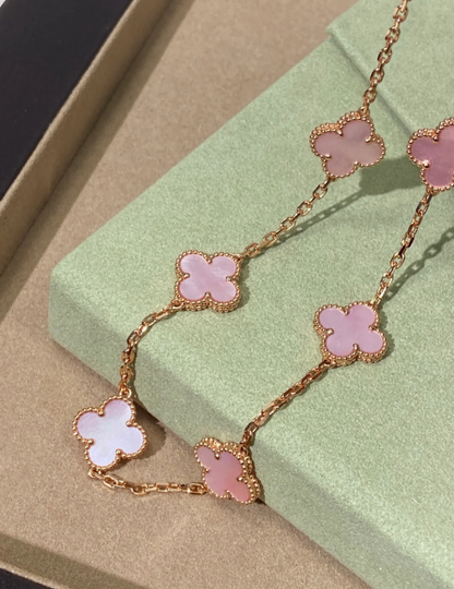 [⭐Aura Jewellery] Pink Necklace with Ten Clover Designs