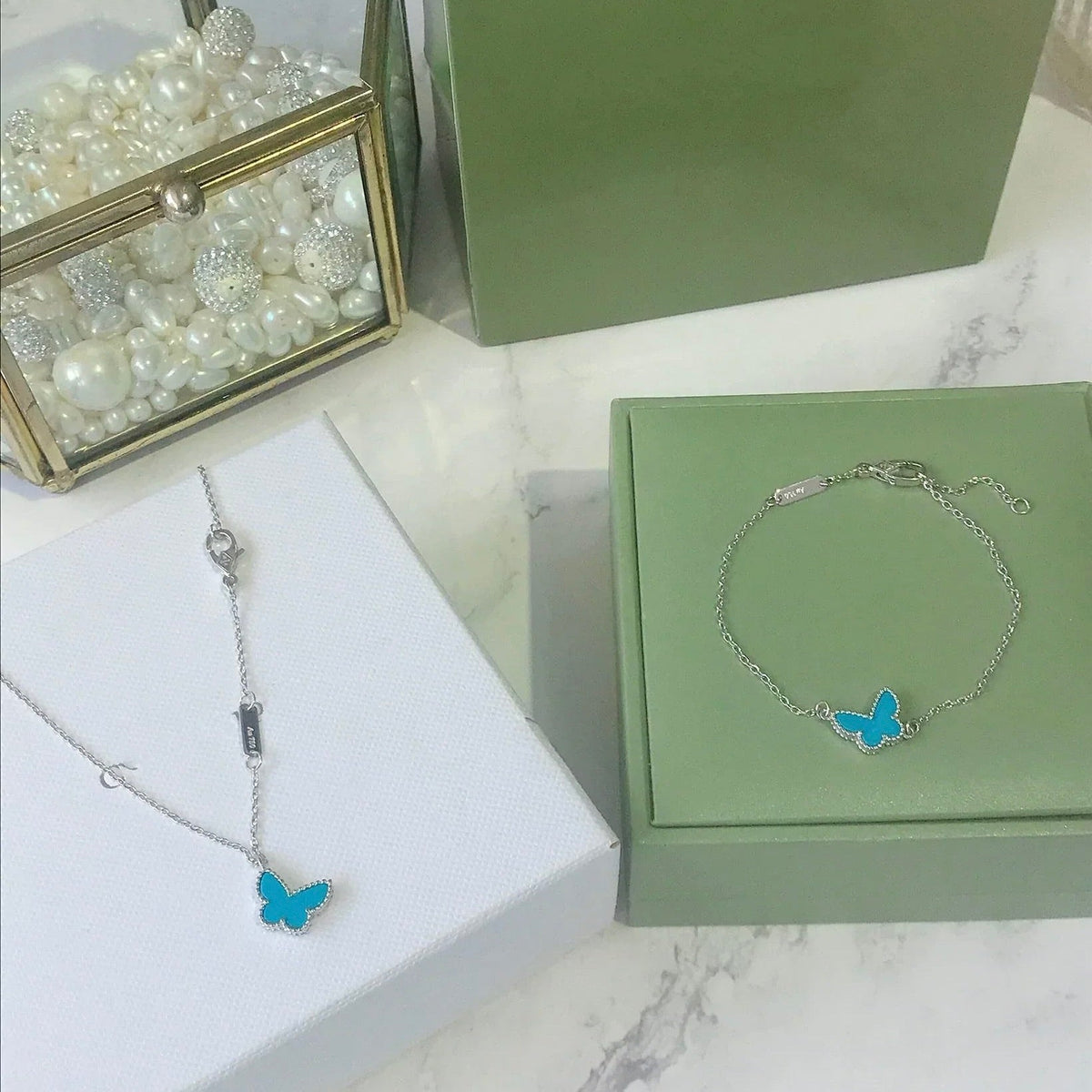 [⭐Aura]BUTTERFLY TURQUOISE BUTTERFLY BRACELET SILVER