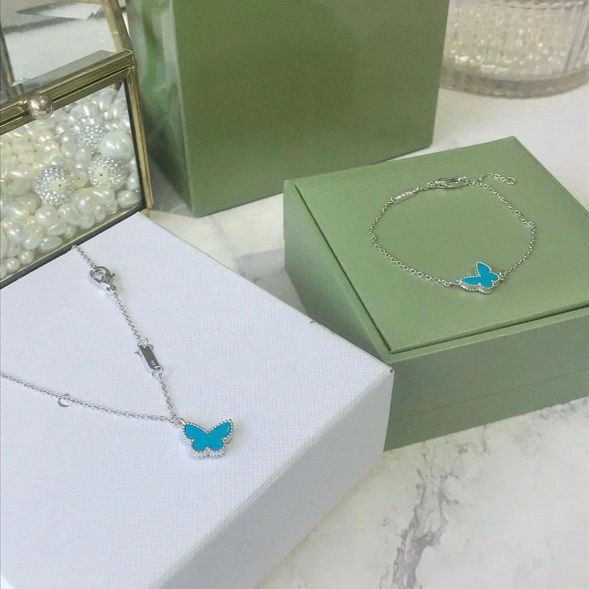 [⭐Aura]BUTTERFLY TURQUOISE BUTTERFLY BRACELET SILVER