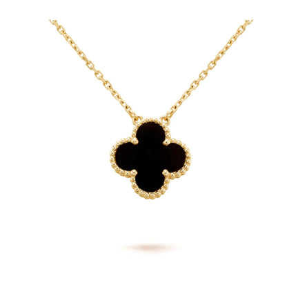 [⭐Aura]CLOVER 15MM BLACK ONYX SINGLE FLOWER NECKLACE