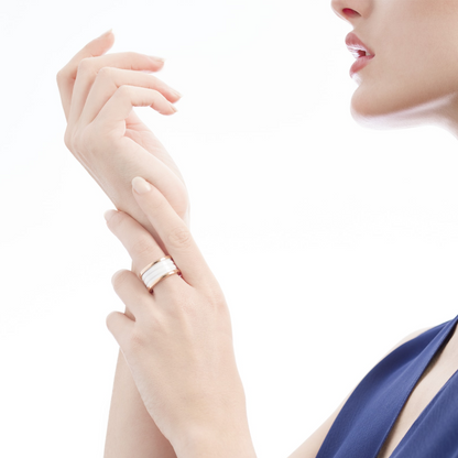 [⭐Aura]ZERO 1 FOUR-BAND LOOPS AND WHITE CERAMIC SPIRAL PINK GOLD RING