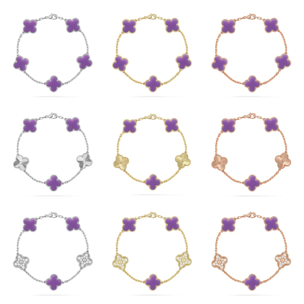 [⭐Aura]CLOVER 5 MOTIF LIGHT PURPLE BRACELET COLLECTION