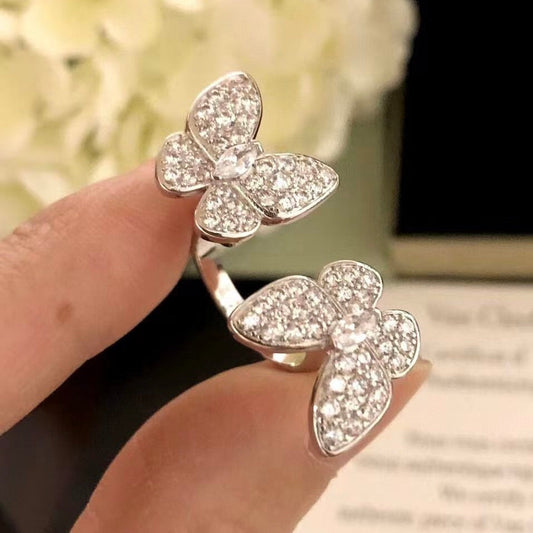 [⭐Aura]TWIN SILVER BUTTERFLY DIAMOND RING