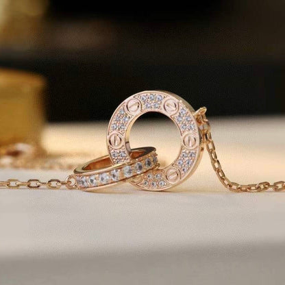 [⭐Aura]LOVE 7.6MM NECKLACE ROSE GOLD AND SILVER  FULL DIAMOND