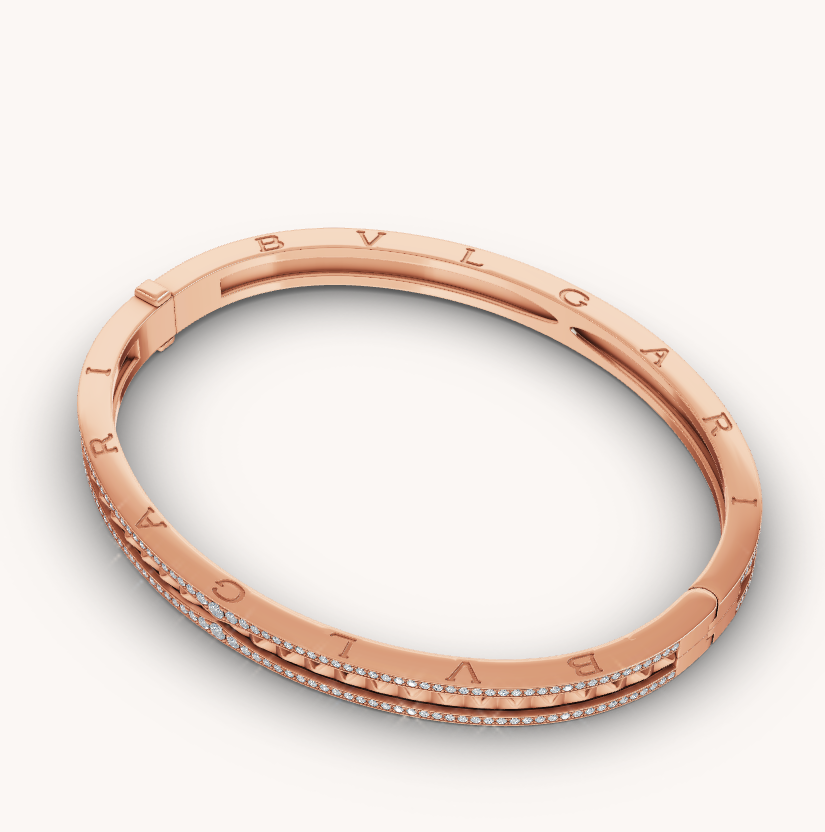 [⭐Aura]ZERO 1 SPIRAL AND PAVED DIAMOND PINK GOLD BRACELET