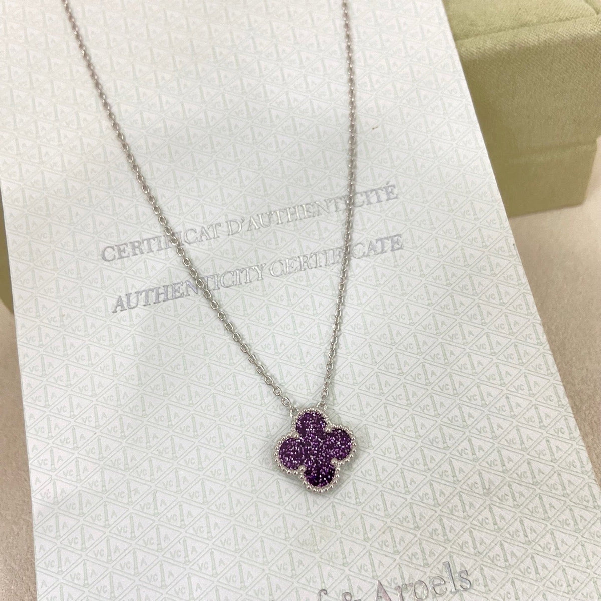 [⭐Aura]NEW 15MM PURPLE SAND-GOLD FOUR-LEAF CLOVER NECKLACE