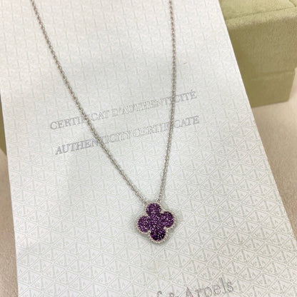 [⭐Aura]NEW 15MM PURPLE SAND-GOLD FOUR-LEAF CLOVER NECKLACE