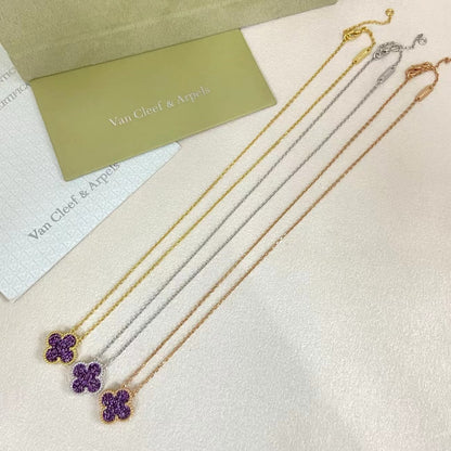 [⭐Aura]NEW 15MM PURPLE SAND-GOLD FOUR-LEAF CLOVER NECKLACE