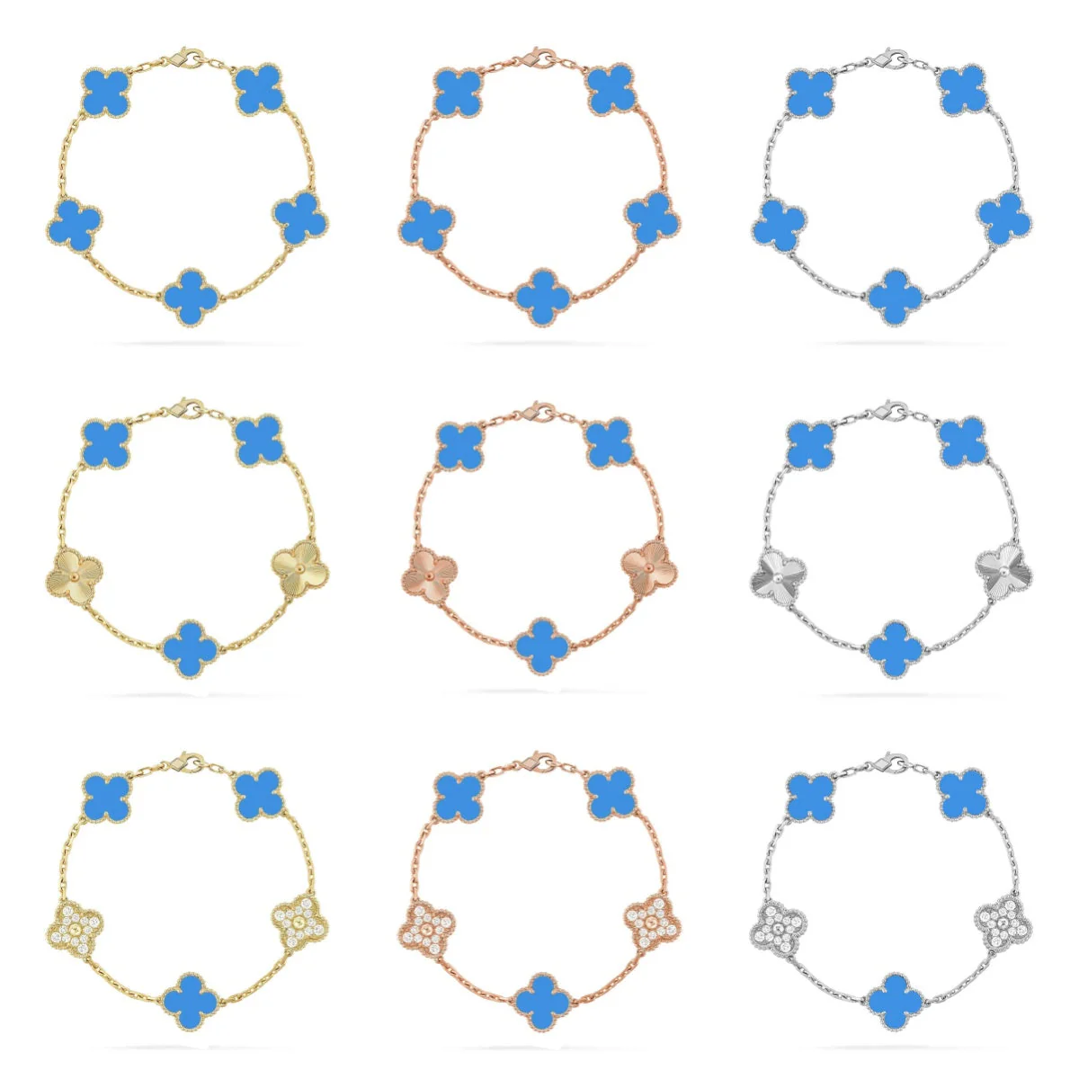 [⭐Aura] CLOVER 5 MOTIF BLUE AGATE BRACELET COLLECTION