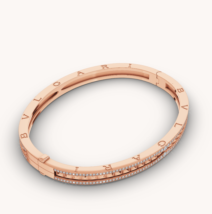[⭐Aura]ZERO 1 SPIRAL AND PAVED DIAMOND PINK GOLD BRACELET