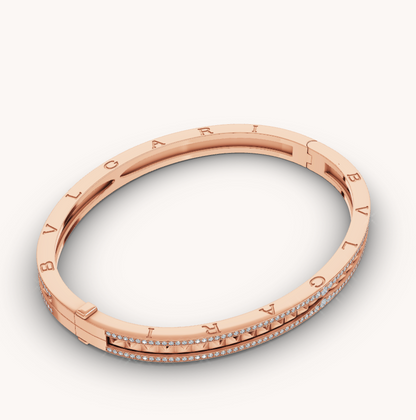 [⭐Aura]ZERO 1 SPIRAL AND PAVED DIAMOND PINK GOLD BRACELET