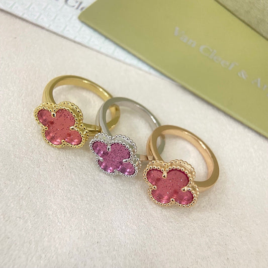 [⭐Aura]NEW ROSE QUARTZ FOUR-LEAF CLOVER RING