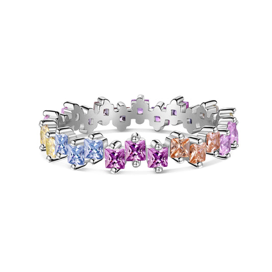 [Aura Jewelry]Mixed Colorful Square Staggered Rings