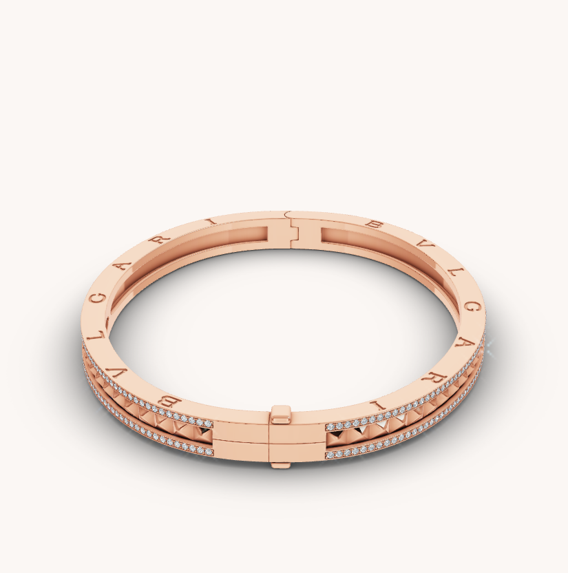 [⭐Aura]ZERO 1 SPIRAL AND PAVED DIAMOND PINK GOLD BRACELET