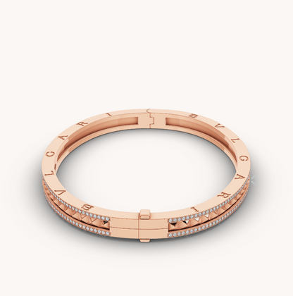 [⭐Aura]ZERO 1 SPIRAL AND PAVED DIAMOND PINK GOLD BRACELET