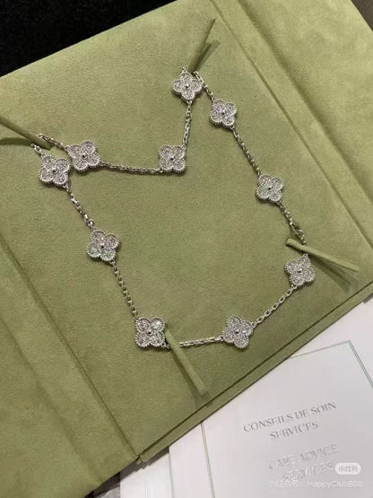 [⭐Aura]CLOVER 10 MOTIFS  FULL DIAMOND NECKLACE
