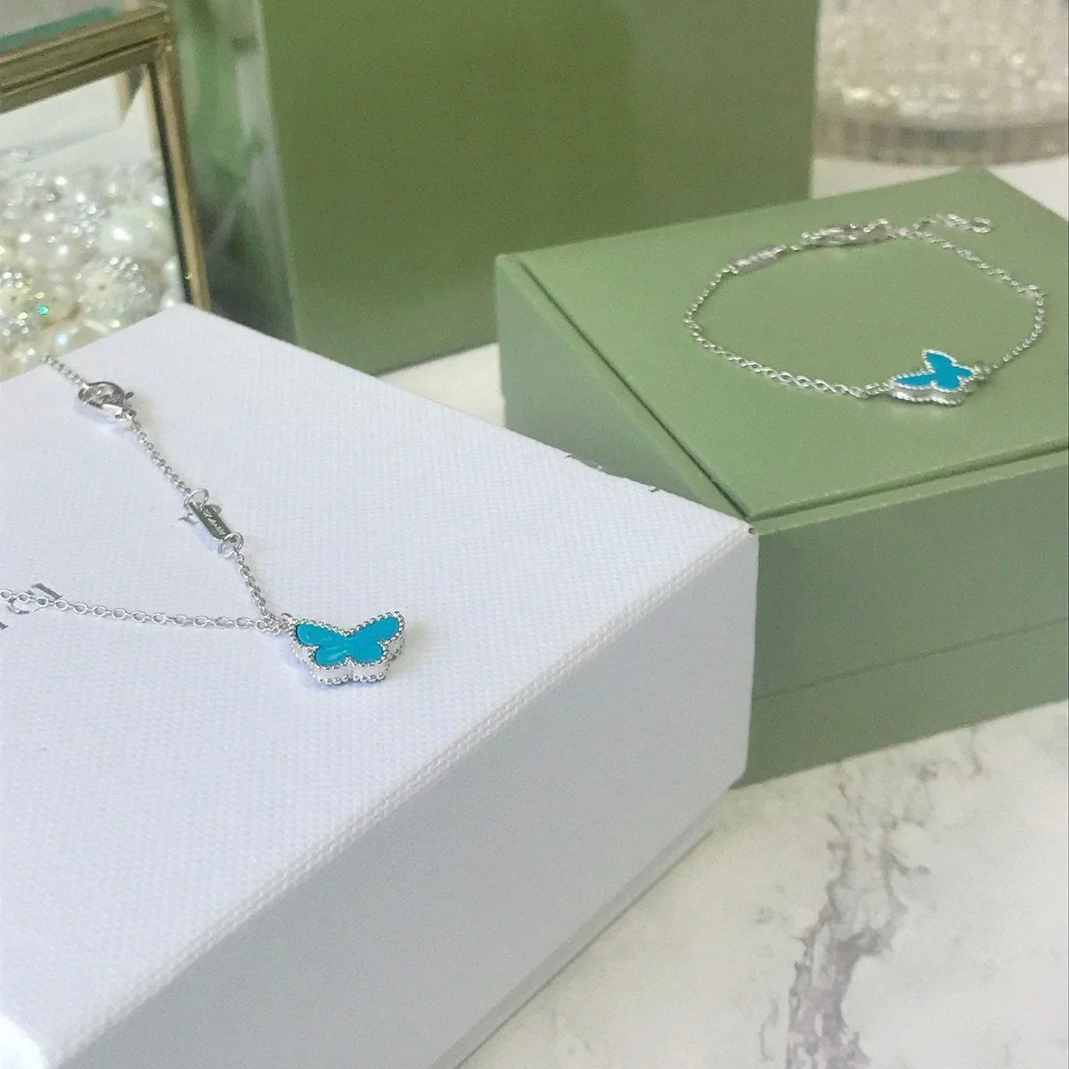 [⭐Aura]BUTTERFLY TURQUOISE BUTTERFLY BRACELET SILVER