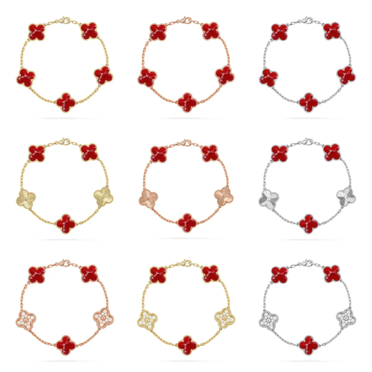 [⭐Aura]CLOVER 5 MOTIF RED PATTERN BRACELET COLLECTION