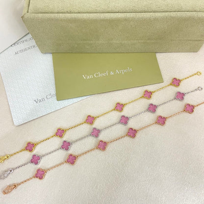 [⭐Aura]2026 NEW CLOVER 6 MOTIF BUBBLE PINK ENAMEL BRACELET
